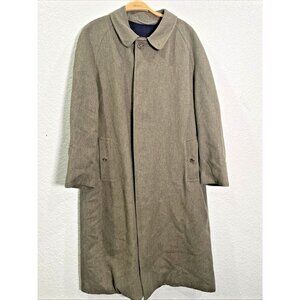 Paul Stuart Vtg Overcoat Mens Sz 46R Khaki 100% Wool Tweed Trench Peacoat Grunge